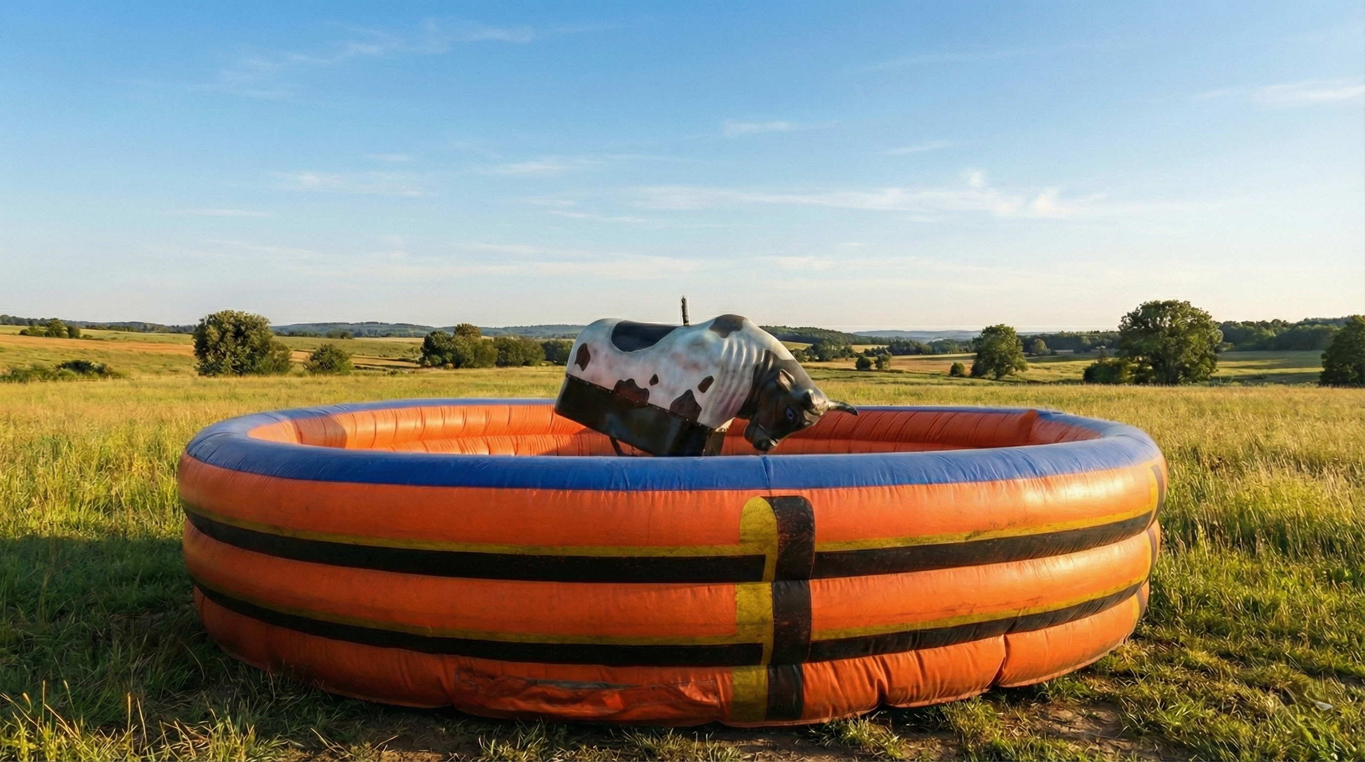 Toro mec&aacute;nico instalado en evento al aire libre en Madrid
